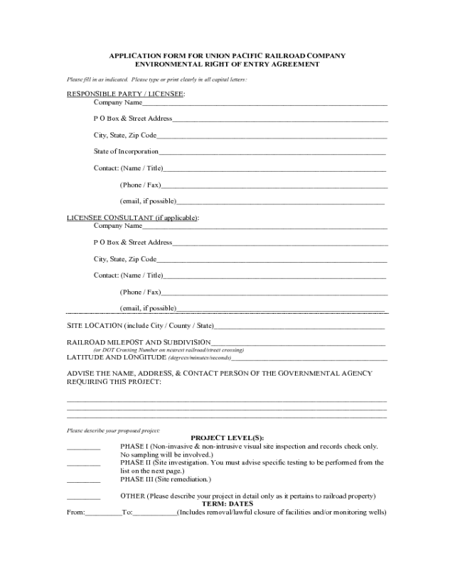 Union Pacific Application Form