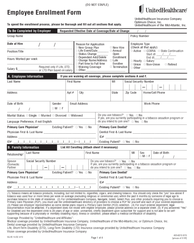 UnitedHealthcare Application Form Edit, Fill, Sign Online Handypdf