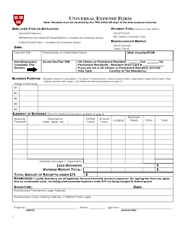 Universal Expense Form