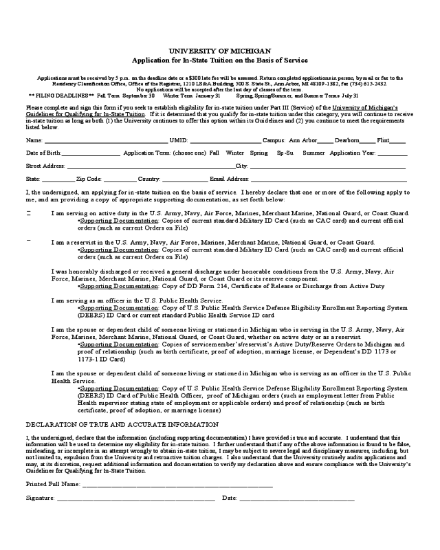 University of Michigan Application Form - University Of Michigan