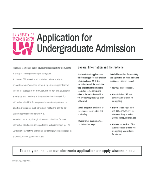 University of Wisconsin Application Form - University of Wisconsin