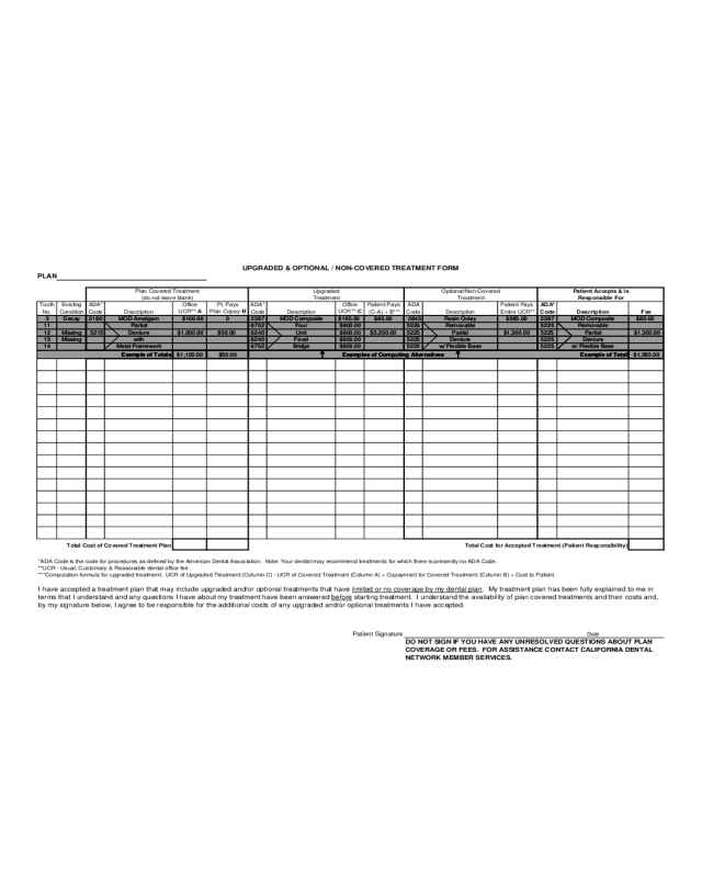 Upgrade & Optional/ Uncovered Treatment Form - California