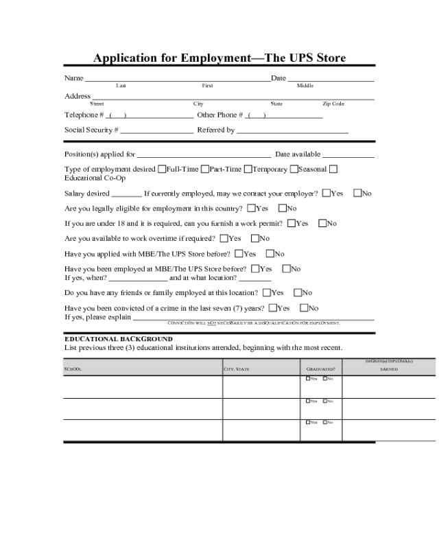 UPS Application Form