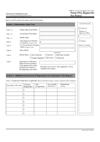 USCIS Fee Waiver Form I-912 - Edit, Fill, Sign Online | Handypdf