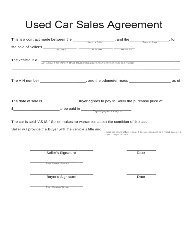 Used Car Sales Agreement