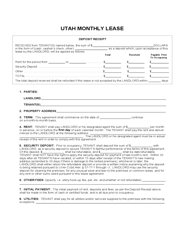 Utah Month To Month Rental Agreement Edit Fill Sign Online Handypdf