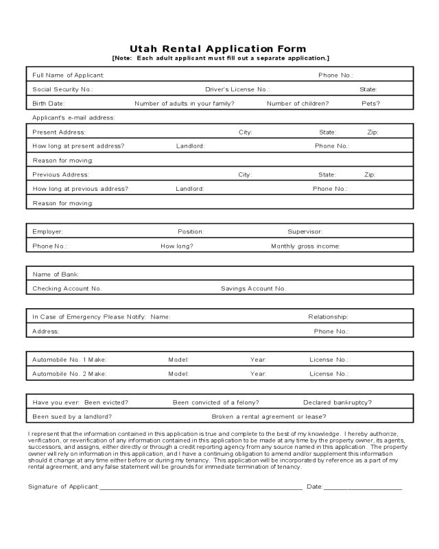 Utah Rental Application