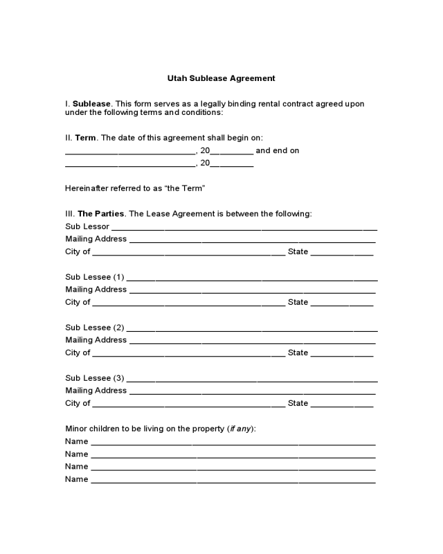 Utah Sublease Agreement
