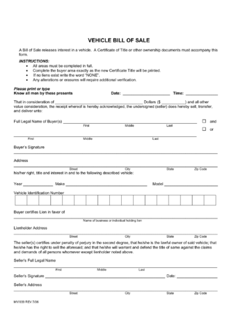 2021 vehicle bill of sale form fillable printable pdf forms handypdf