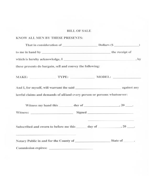 Vehicle Bill of Sale Form - Mississippi