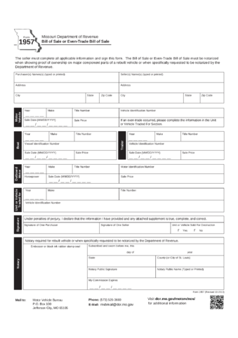 Vehicle Bill of Sale Form - Missouri - Edit, Fill, Sign Online | Handypdf