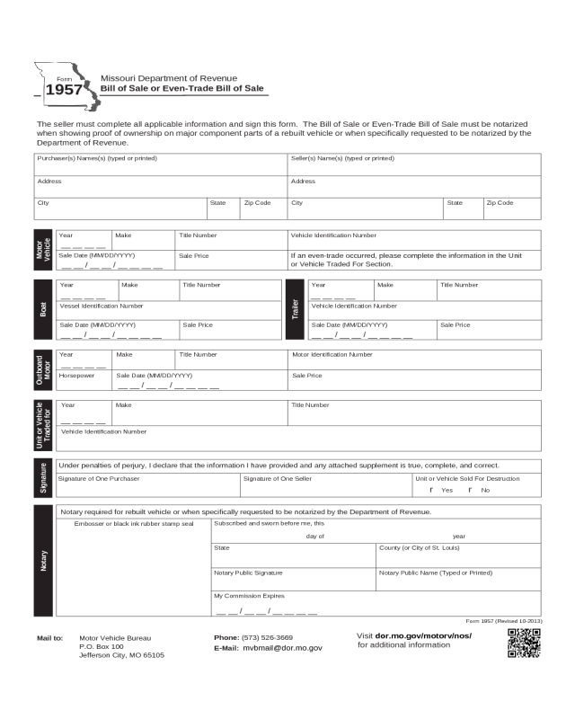 free printable template for bill of sale for car in missouri