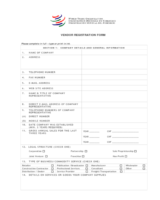 Vendor Registration Form - World Trade Organization