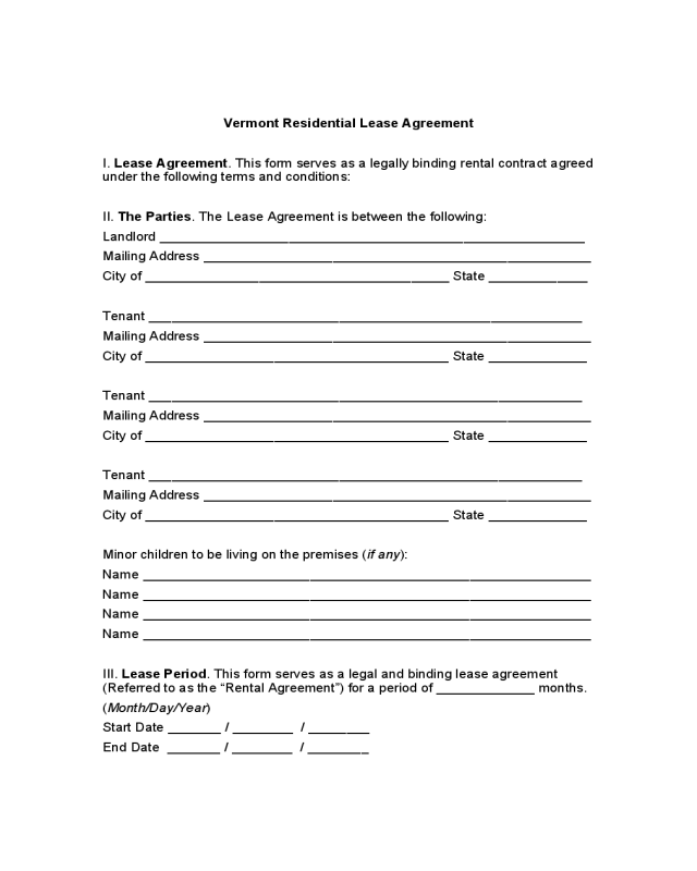 Vermont Residential Lease Agreement