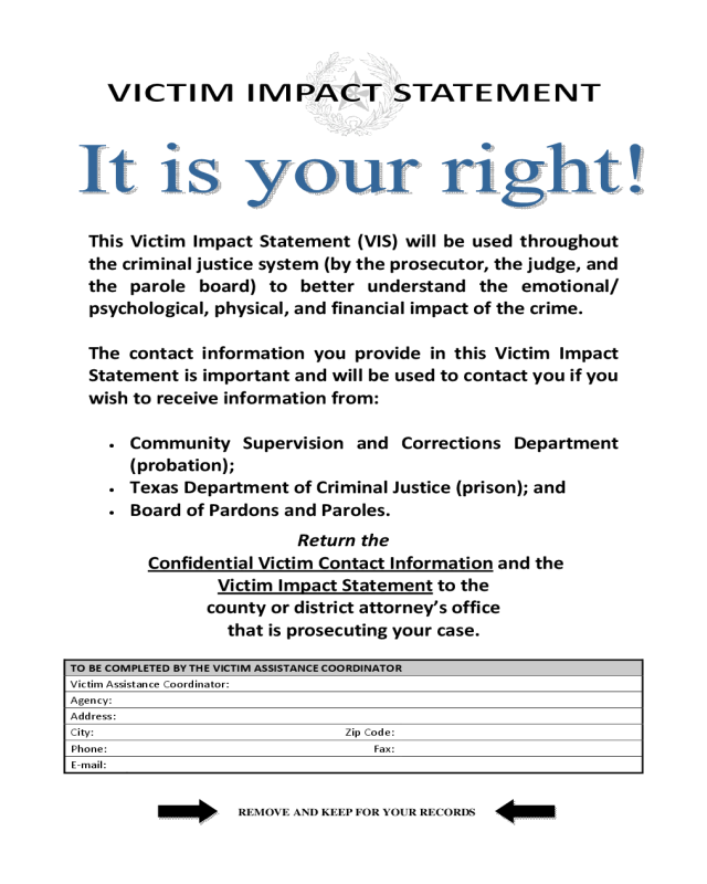 Victim Impact Statement Form - Texas