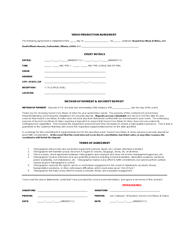Video Production Agreement Form