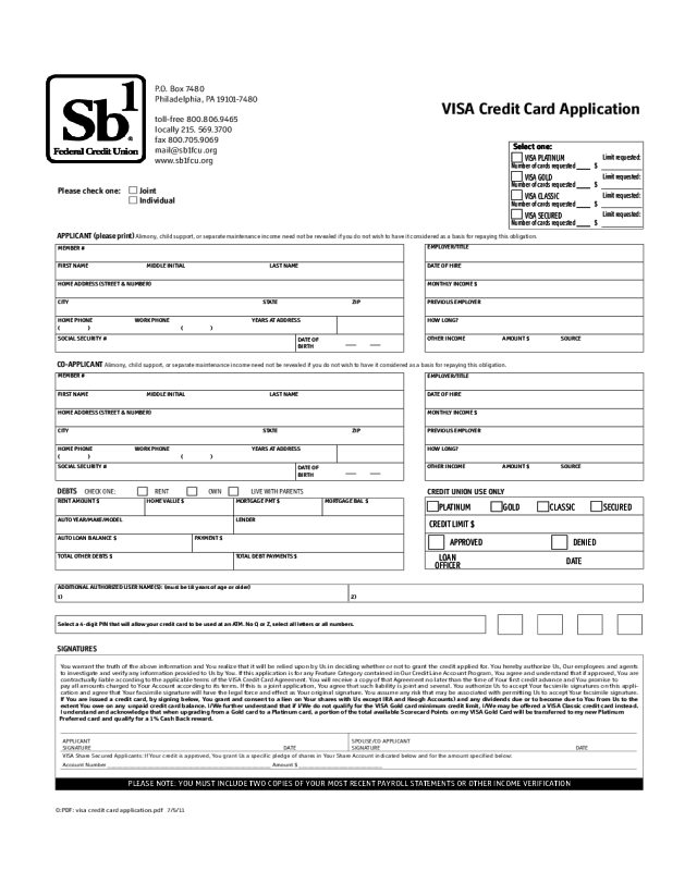 Visa Credit Card Application Edit Fill Sign Online Handypdf