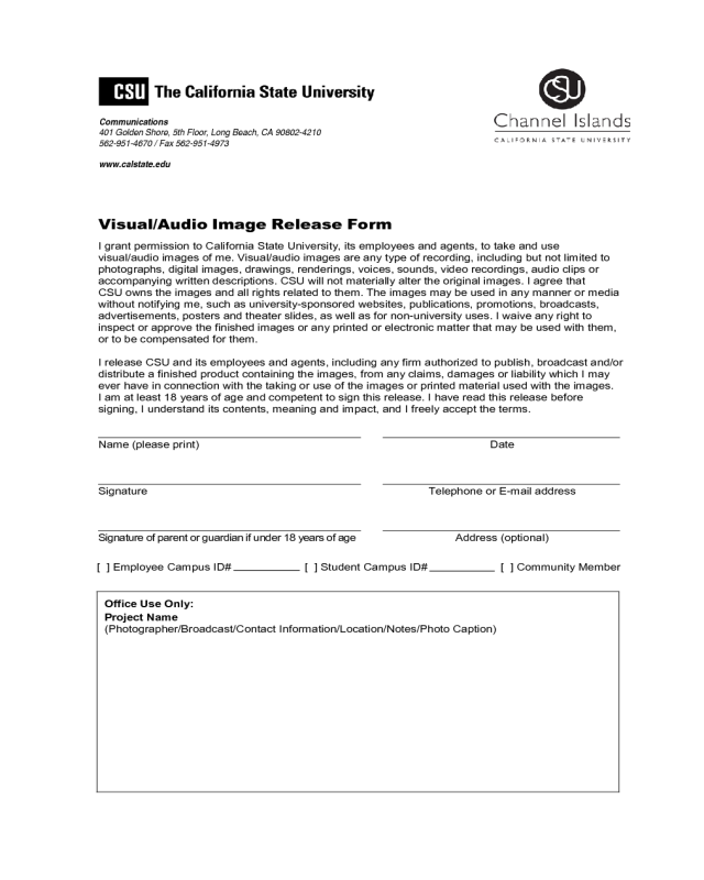 Visual/Audio Image Release Form - CSU