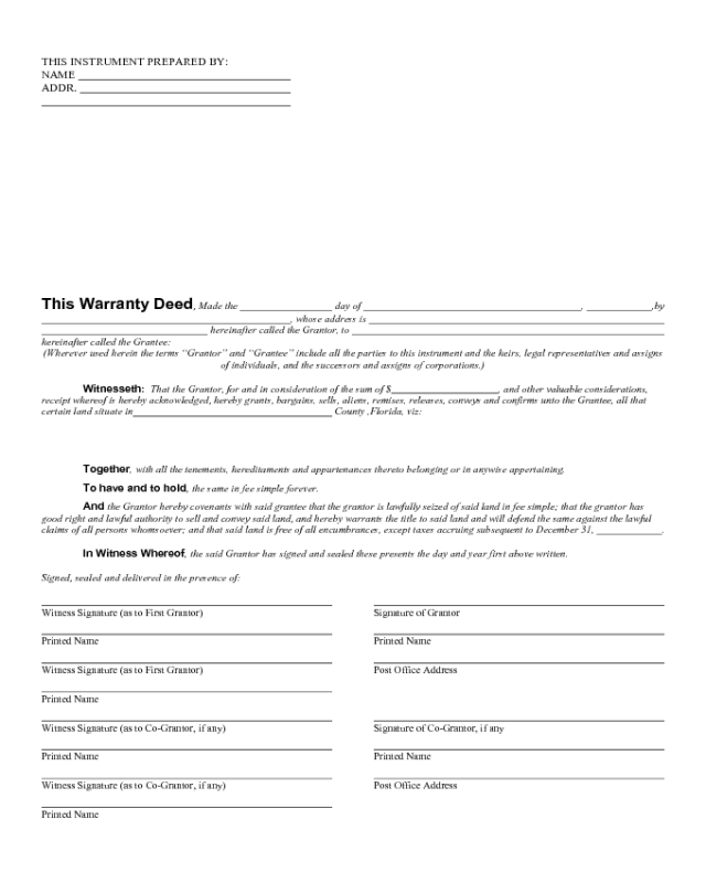 Blank Warranty Deed Form Printable 7690