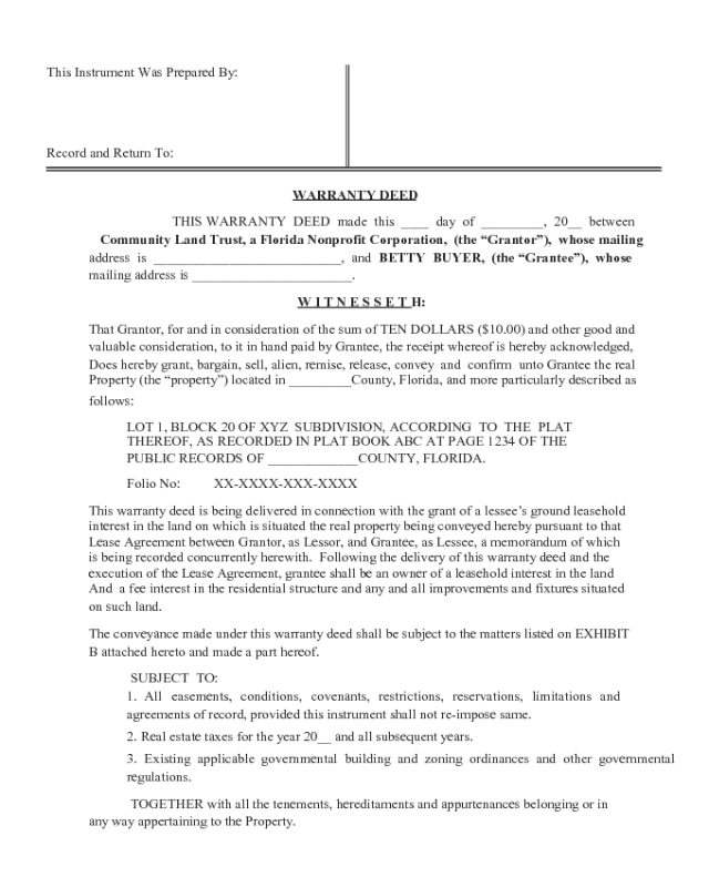 Warranty Deed Template - Florida