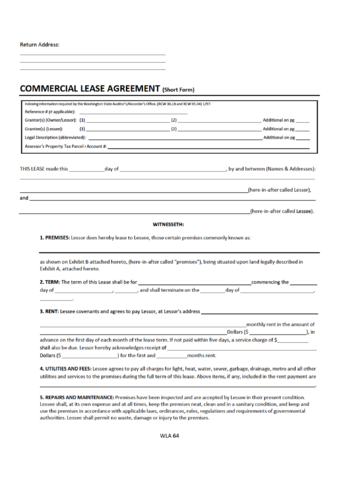 Washington Commercial Lease Agreement - Edit, Fill, Sign Online | Handypdf