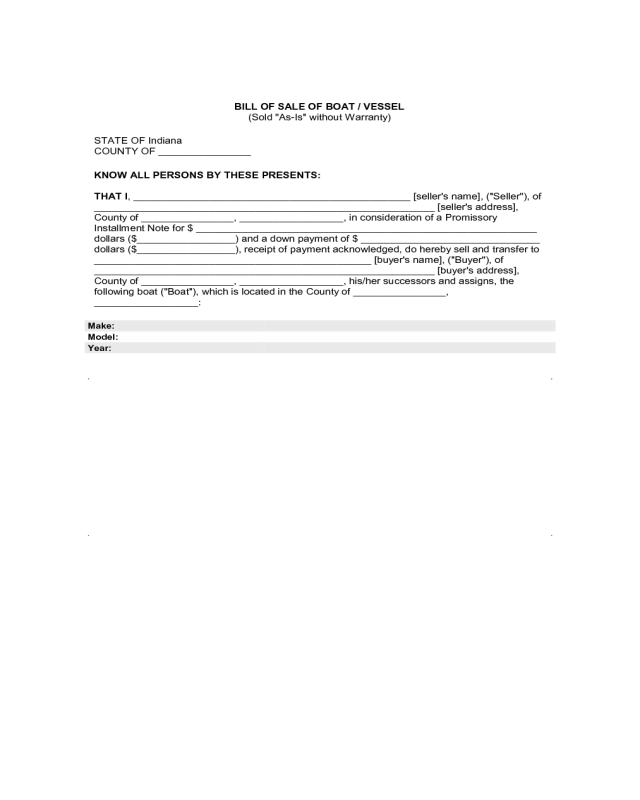 Watercraft Bill of Sale Form - Indiana