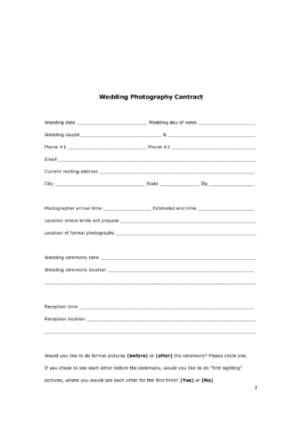 photography wedding contract template