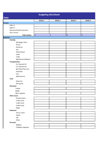 weekly budget worksheet edit fill sign online handypdf