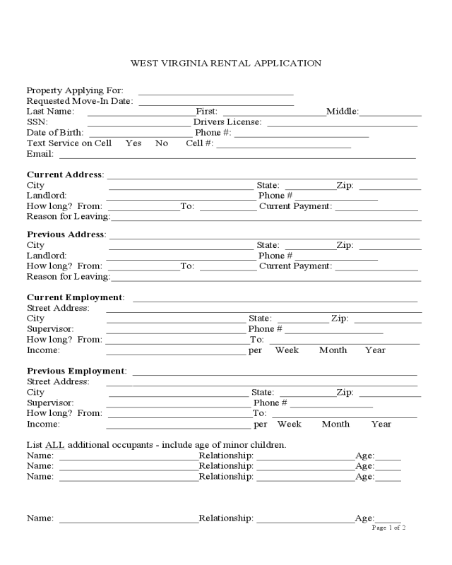 West Virginia Rental Application