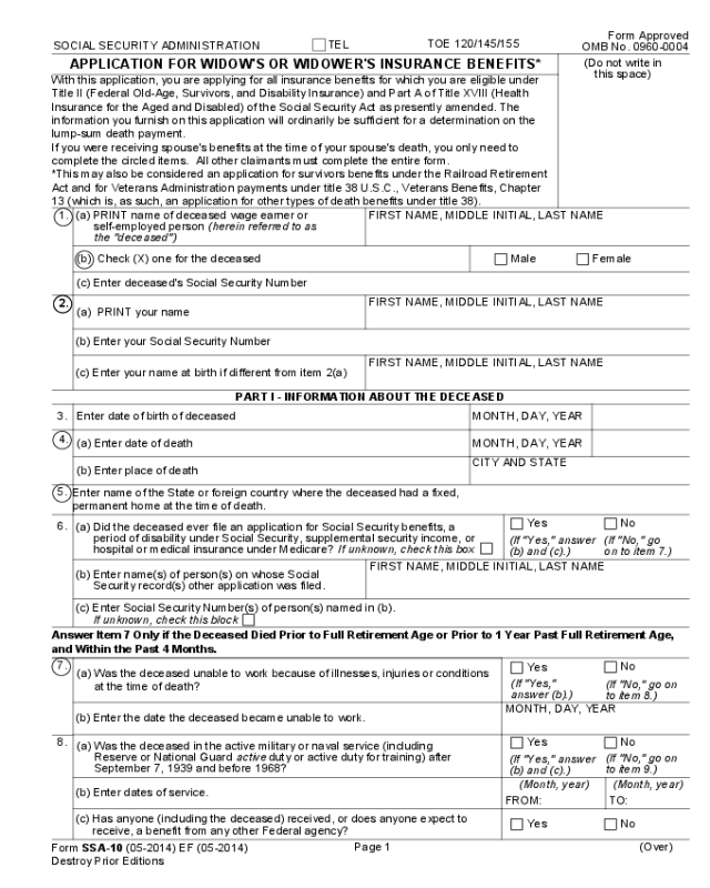 Widow's or Widower's Insurance Benefits Application Form