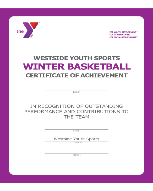 Winter Basketball Player Certificate