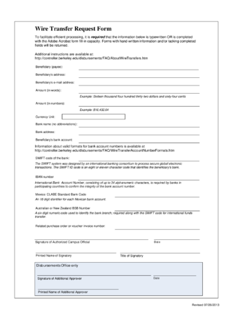 Wire Transfer Request Form - Edit, Fill, Sign Online | Handypdf