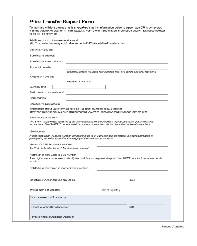 Wire Transfer Request Form