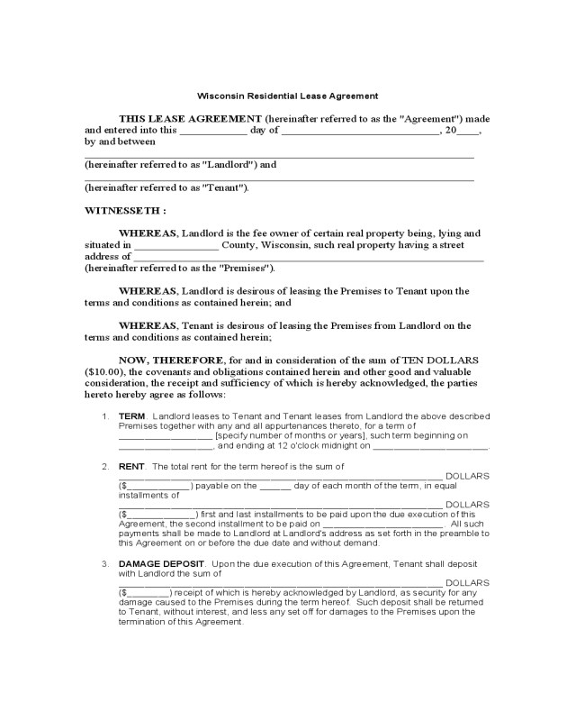 wisconsin standard residential lease agreement edit fill sign