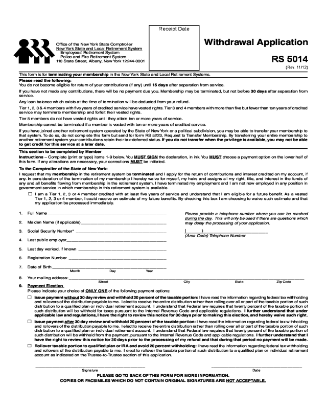 Withdrawal Application - New York