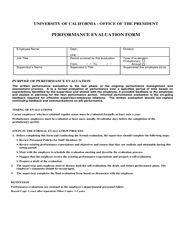 Work Evaluation Form - California