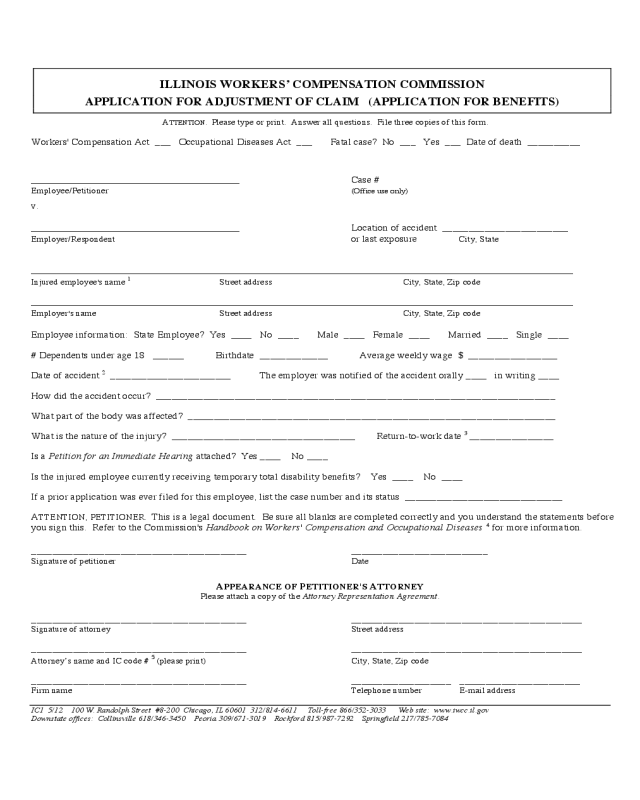 Workers' Compensation Commission Application for Ajustment Claim - Illinois