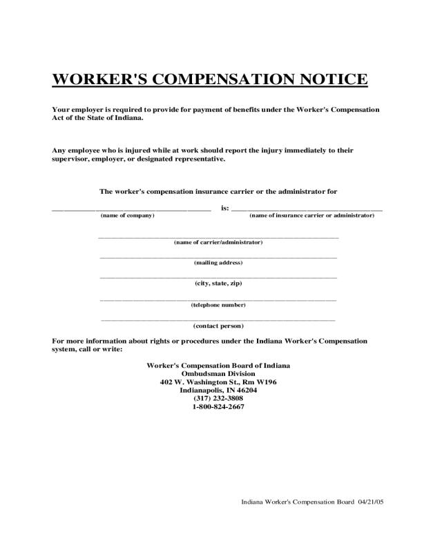 Workers' Compensation Notice - Indiana