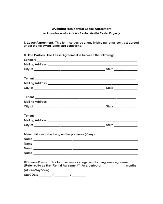 Wyoming Residential Lease Agreement