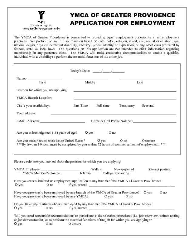 YMCA Application Form
