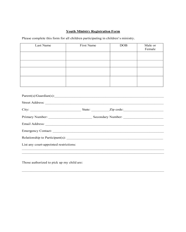 Youth Ministry Registration Form - True Vine Ministries