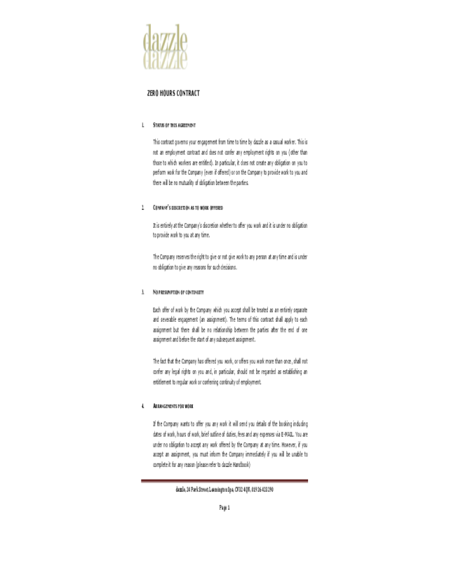 Zero Hour Contract Template Free Download