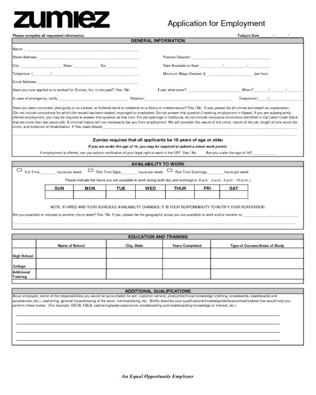 Zumiez Application Form