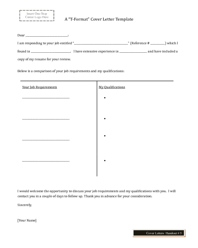 A "T-Format" Cover Letter Template