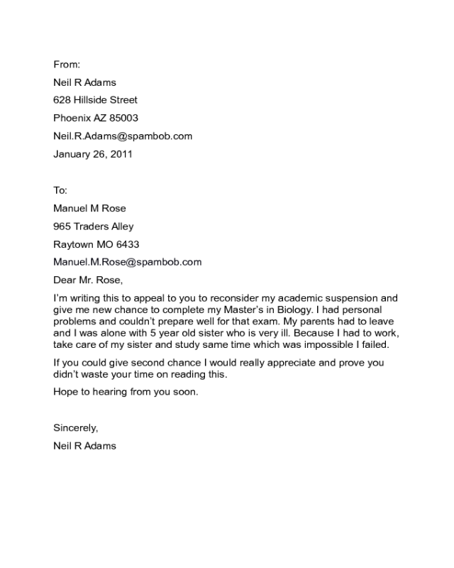 Academic Appeal Letter Sample