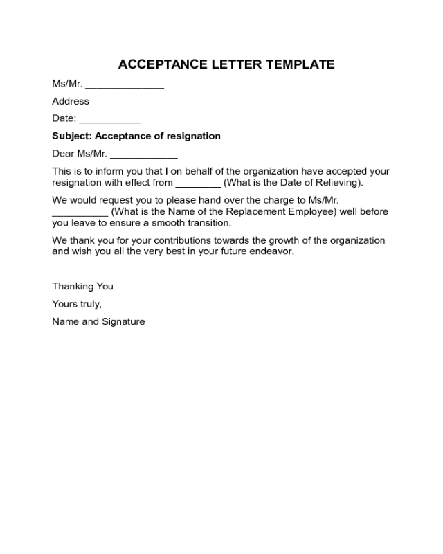 Acceptance Letter Sample