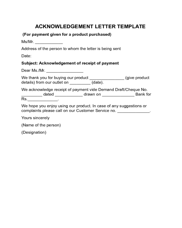 Acknowledgement Letter Sample
