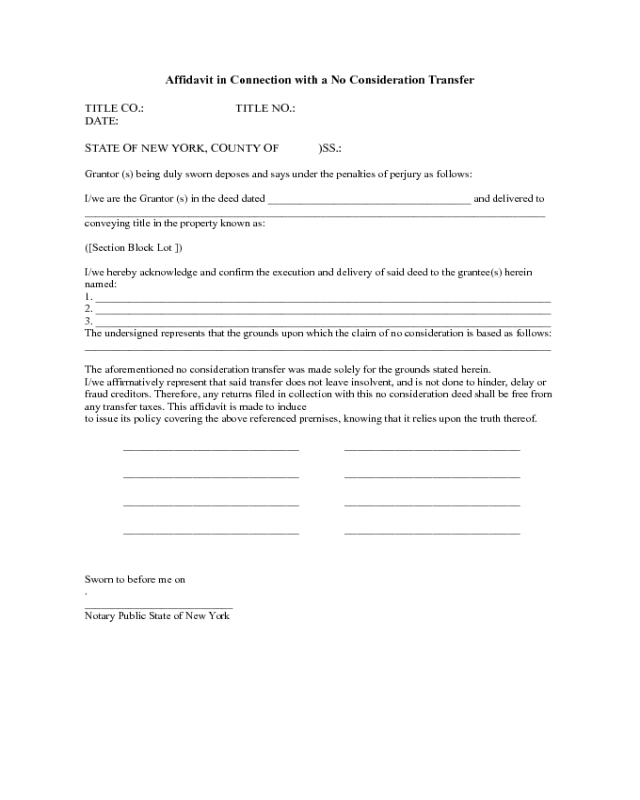Affidavit in Connection with a No Consideration Transfer