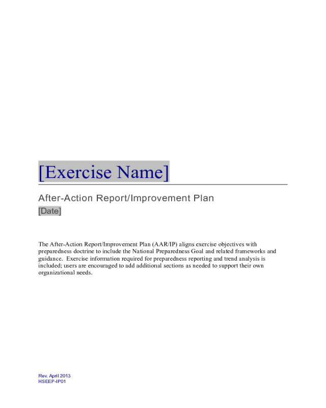 After Action Report Plan Template