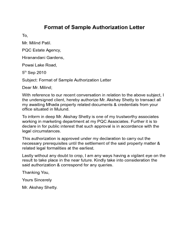 Authorization Letter Example